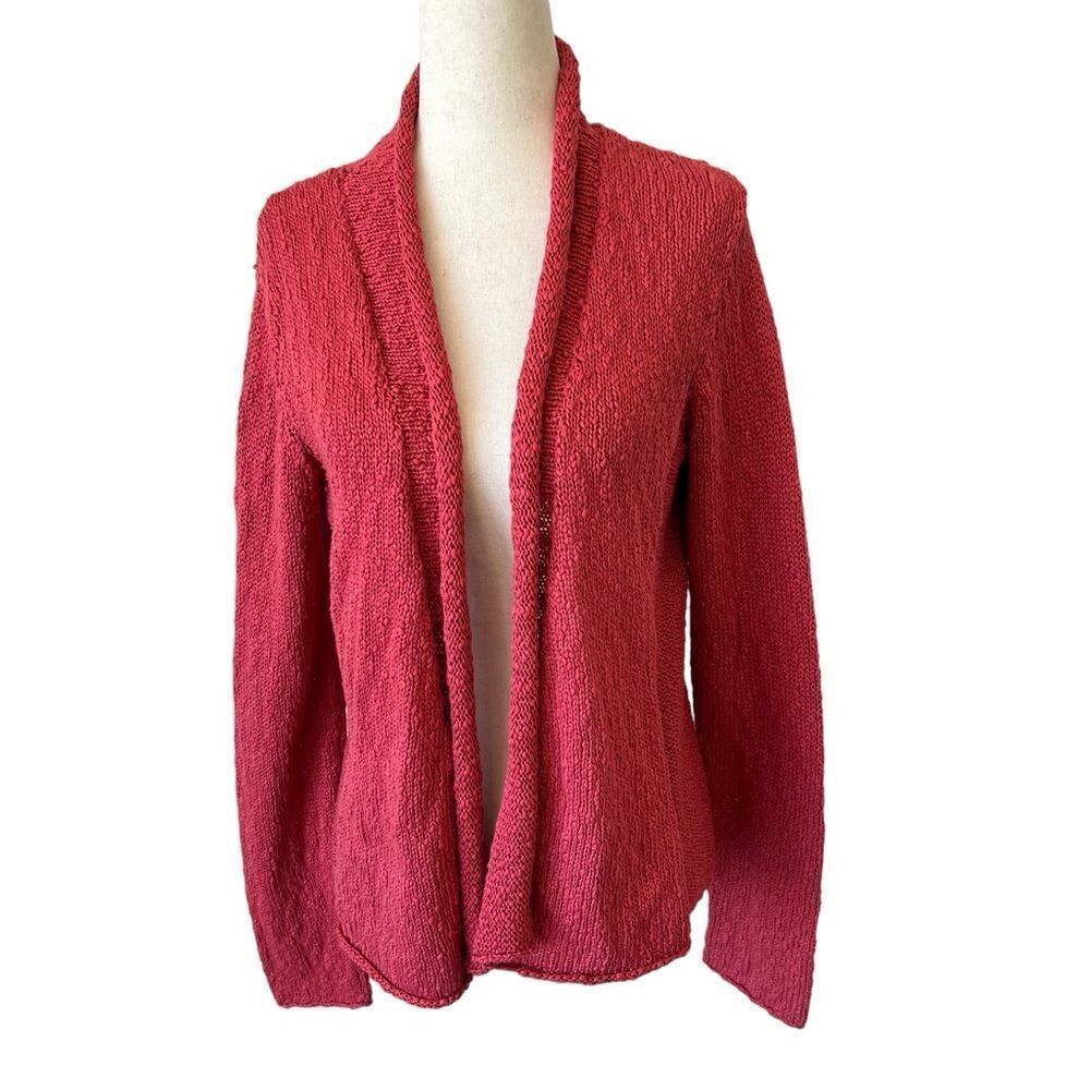 Eileen Fisher Slubby Cotton Knit Open Front Cardigan Petite Medium